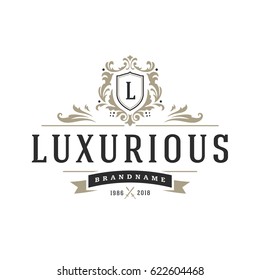 Luxury monogram logo template vector object for logotype or badge Design. Trendy vintage royal ornament frame illustration, good for fashion boutique, alcohol or hotel brand.