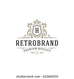 Luxury monogram logo template vector object for logotype or badge Design. Trendy vintage royal ornament frame illustration, good for fashion boutique, alcohol or hotel brand.