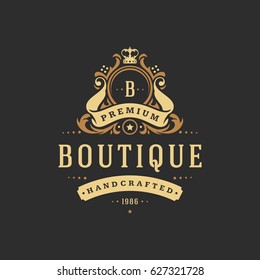 Luxury monogram logo template vector object for logotype or badge Design. Trendy vintage royal ornament frame illustration, good for fashion boutique, alcohol or hotel brand.