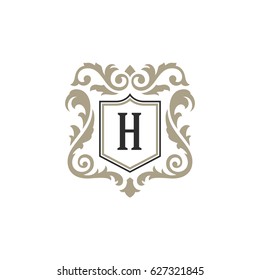 Luxury monogram logo template vector object for logotype or badge Design. Trendy vintage royal ornament frame illustration, good for fashion boutique, alcohol or hotel brand.