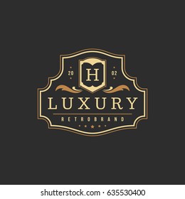 Luxury monogram logo template vector object for logotype or badge Design. Trendy vintage royal ornament frame illustration, good for fashion boutique, alcohol or hotel brand.