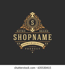 Luxury monogram logo template vector object for logotype or badge Design. Trendy vintage royal ornament frame illustration, good for fashion boutique, alcohol or hotel brand.