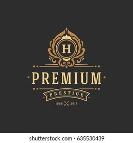 Luxury Monogram Logo Template Vector Object For Logotype Or Badge Design. Trendy Vintage Royal Ornament Frame Illustration, Good For Fashion Boutique, Alcohol Or Hotel Brand.