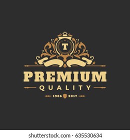Luxury monogram logo template vector object for logotype or badge Design. Trendy vintage royal ornament frame illustration, good for fashion boutique, alcohol or hotel brand.