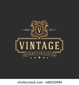 Luxury monogram logo template vector object for logotype or badge Design. Trendy vintage royal ornament frame illustration, good for fashion boutique, alcohol or hotel brand.