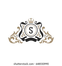 Luxury Monogram Logo Template Vector Object For Logotype Or Badge Design. Trendy Vintage Royal Ornament Frame Illustration, Good For Fashion Boutique, Alcohol Or Hotel Brand.