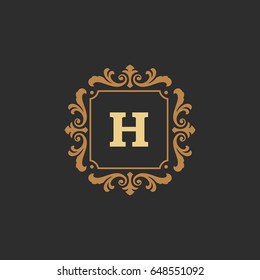 Luxury monogram logo template vector object for logotype or badge Design. Trendy vintage royal ornament frame illustration, good for fashion boutique, alcohol or hotel brand.