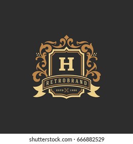 Luxury monogram logo template vector object for logotype or badge Design. Trendy vintage royal ornament frame illustration, good for fashion boutique, alcohol or hotel brand.
