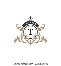 Luxury monogram logo template vector object for logotype or badge Design. Trendy vintage royal ornament frame illustration, good for fashion boutique, alcohol or hotel brand.