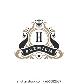 Luxury monogram logo template vector object for logotype or badge Design. Trendy vintage royal ornament frame illustration, good for fashion boutique, alcohol or hotel brand.