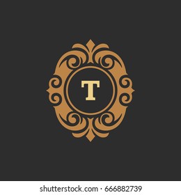 Diseño vectorial de la plantilla de logotipo monocasco de lujo para logotipo o diseño de placa. Ilustración de marco de adorno real vintage de moda, buena para tienda de moda, alcohol o marca de hotel.