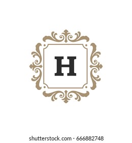 Luxury monogram logo template vector object for logotype or badge Design. Trendy vintage royal ornament frame illustration, good for fashion boutique, alcohol or hotel brand.