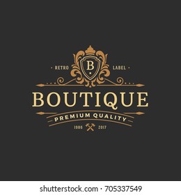 Luxury monogram logo template vector object for logotype or badge design. Trendy vintage royal ornament frame illustration, good for fashion boutique, alcohol or hotel brand.