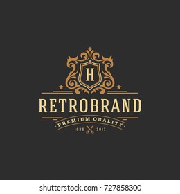 Luxury monogram logo template vector object for logotype or badge design. Trendy vintage royal ornament frame illustration, good for fashion boutique, alcohol or hotel brand.