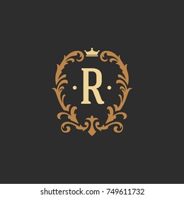 Luxury monogram logo template vector object for logotype or badge design. Trendy vintage royal ornament frame illustration, good for fashion boutique, alcohol or hotel brand.