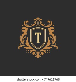 Luxury monogram logo template vector object for logotype or badge design. Trendy vintage royal ornament frame illustration, good for fashion boutique, alcohol or hotel brand.