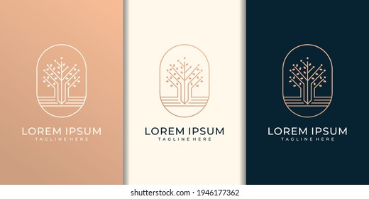 Diseño de logotipo de hoja de árbol moderno en monograma de lujo con plantilla vectorial de tarjeta de visita. El logotipo puede utilizarse para icono, marca, identidad, spa, decoración, monograma, wellness y empresa de negocios