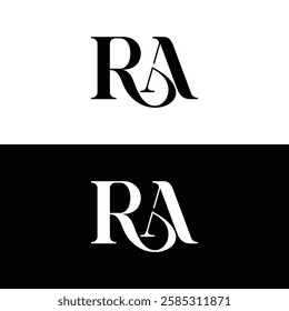 Luxury monogram of RA letters isolated on a black and white background