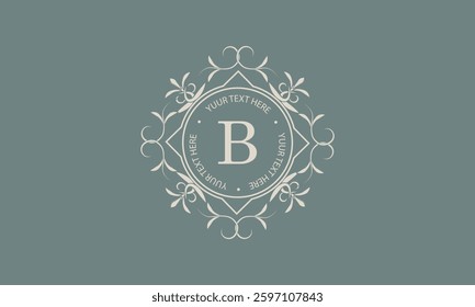 Luxury monogram template for logo or badge design with elegant letter B. Trendy vintage royal ornament frame illustration, good for fashion boutique, alcohol or hotel brand, business.