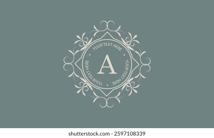 Luxury monogram template for logo or badge design with elegant letter A. Trendy vintage royal ornament frame illustration, good for fashion boutique, alcohol or hotel brand, business.