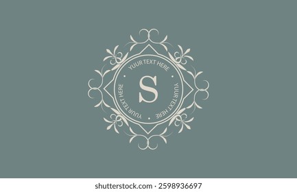 Luxury monogram template for logo or badge design with elegant letter S. Trendy vintage royal ornament frame illustration, good for fashion boutique, alcohol or hotel brand, business.