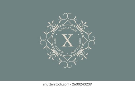 Luxury monogram template for logo or badge design with elegant letter X. Trendy vintage royal ornament frame illustration, good for fashion boutique, alcohol or hotel brand, business.