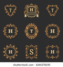 Luxury monograms logos templates vector objects set