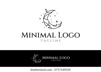 luxury moon and leaf element logo design vector with line style in black color