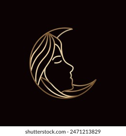 Luxury Moon Woman Logo Icon Vector