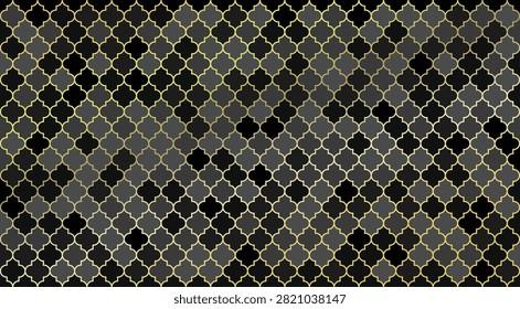 Luxury Moroccan tile trellis pattern with gold outlines on dark background vector illustration