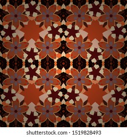 Luxury motley pattern with abstract vector elements. Beige, black and orange geometric seamless pattern.