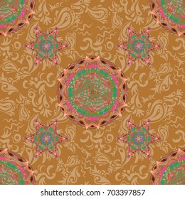 Luxury motley pattern with abstract vector elements. Brown, orange and pink geometric seamless pattern.