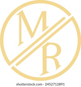 Luxury MR letters logo design. Initials MR letters luxury circle logo vector golden color template royalty free download.RM circle logo design with the best company identity