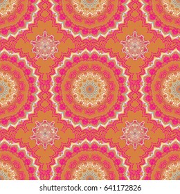 Luxury multicolor seamless pattern with stars. Vector multicolor star pattern, star decorations, multicolored grid on a orange background.