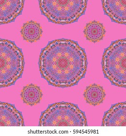 Luxury multicolored seamless pattern with stars. Star pattern on a pink backdrop, multicolored vintage ornament. Multicolor decorations. Vector seamless background.