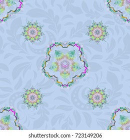 Luxury multicolored wallpaper. Vector seamless texture in Eastern style. Ornament for invitations, birthday, greeting cards, web pages. Ornate green and magenta pattern for design.
