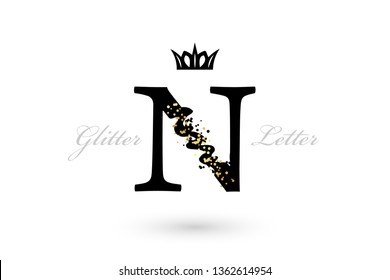 Luxury N letter emblem. Vector symbol with character element and golden dotted decoration