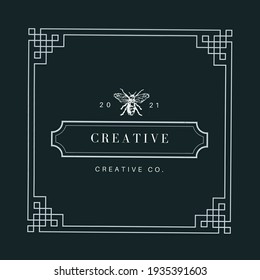 Luxury name tag design with insects logo and artistic square frame