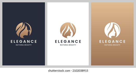luxury natural beauty logo design. woman face with leaf combine