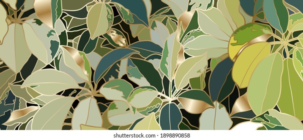 Luxury nature background vector design. Gold and green color pattern design for wallpaper, fabric and packaging.