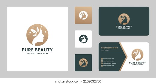 luxury nature beauty logo design. woman dream logo for cosmetic with business card
