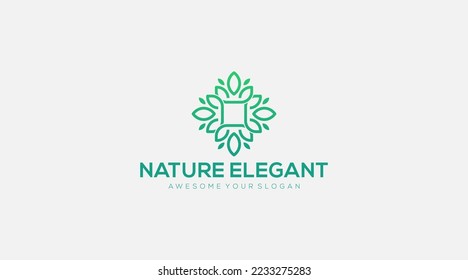 Luxury Nature elegant leafs frame logo design