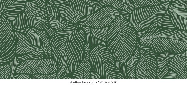 Luxury Nature green background vector. Floral pattern, Golden split-leaf Philodendron plant with monstera plant line arts, Vector illustration. - Shutterstock ID 1840920970