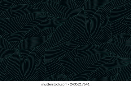 Luxury Nature green background vector. Floral pattern, Golden split-leaf Philodendron plant with monstera plant line arts, Vector illustration.
