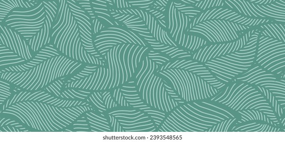 Luxury nature green seamless pattern with line art style.