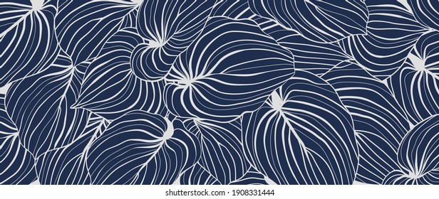 Luxury nature leaves background vector. Floral pattern, Tropical leaf with line arts, jungle plants, Exotic pattern with house plant. Vector illustration.