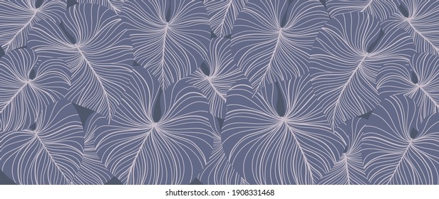 Luxury nature leaves background vector. Floral pattern, Tropical leaf with line arts, jungle plants, Exotic pattern with palm leaves. Vector illustration.