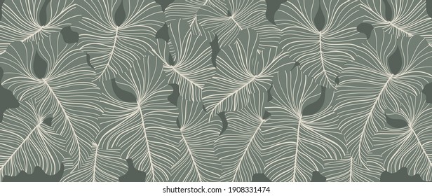 Luxury nature leaves background vector. Floral pattern, Tropical leaf with line arts, jungle plants, Exotic pattern with palm leaves. Vector illustration.