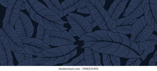 La naturaleza lujosa deja un vector de fondo. Patrón floral, hoja tropical con líneas, plantas de selva, patrón exótico con hojas de palma. Ilustración vectorial.