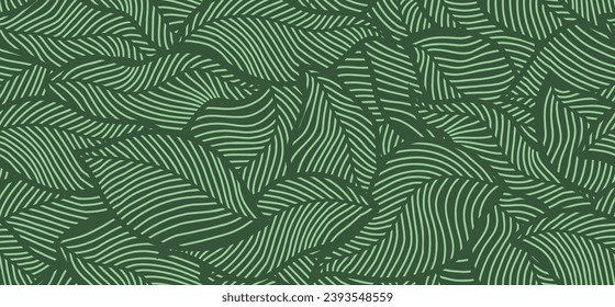 Luxury nature line art leaves seamless pattern.